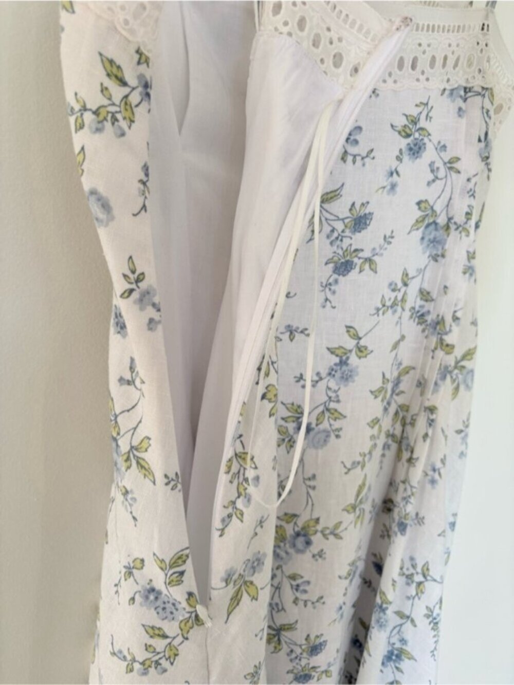 NEW Reformation Pomona Linen Lace Trim Midi Dress Nostalgia Floral | US 6 UK 10 - Picture 11 of 12